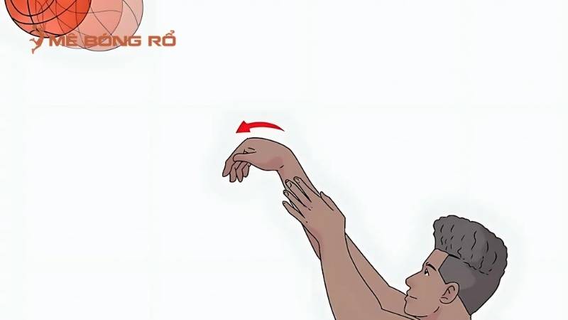 Ở điểm cao nhất của cú nhảy, vảy cổ tay nhẹ nhàng đẩy bóng