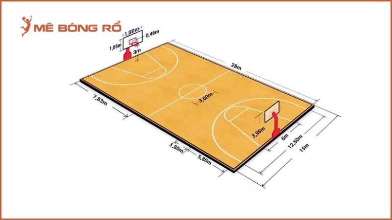 Kích thước sân bóng rổ mini và trường học