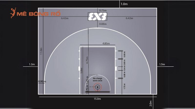 Kích thước sân bóng rổ tiêu chuẩn 3x3